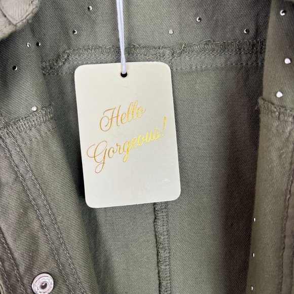 NWT Elan Studded Cotton Demi Jacket Olive Green Lightweight Size Medium M N2193 - Picture 7 of 16